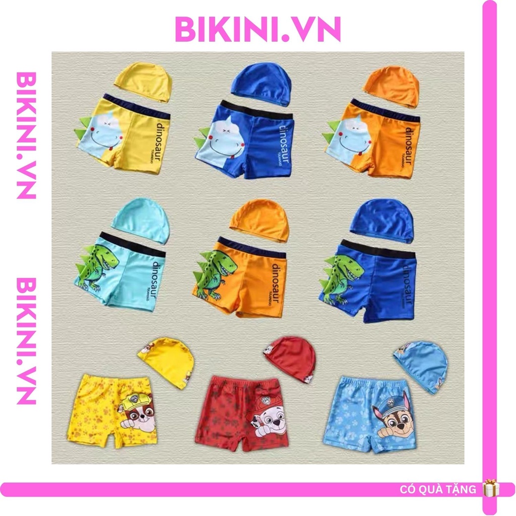 Đồ bơi trẻ em ,bộ đồ bơi trẻ em quần mũ chất liệu LYCRA Hàn cao cấp cho bé trai, hoạ tiết khủng long BIKINI.VN