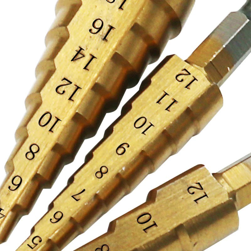 Bộ 3 Mũi Khoan Tháp Đa Năng, Chất liệu Titan Cao Cấp Từ 4-32mm