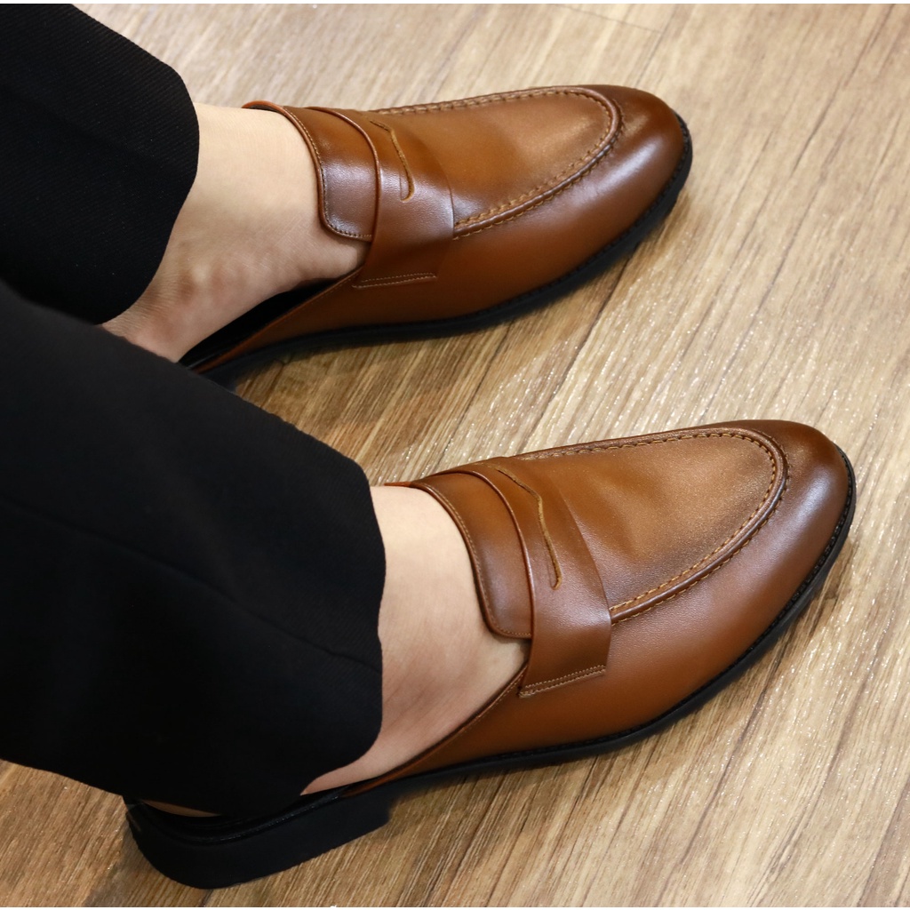 Giày Sục Nam Công Sở XOĂN SHOP Da Bò Thật Size 38 Đến 43 Màu Đen - S008