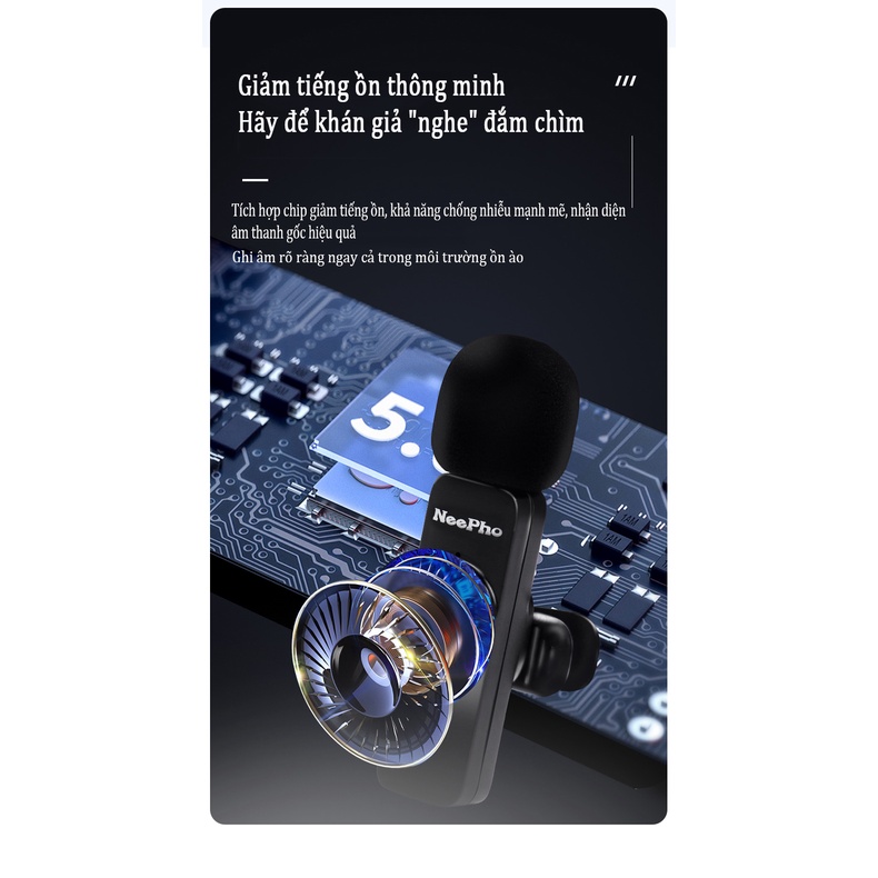 Micro thu âm không dây cài áo K8, Khoảng Cách 15m，Ghi Hình Video, Phát Trực Tiếp, Fb, Quay Vlog, Tiktok.