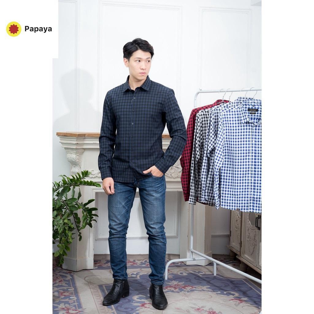 Áo sơ mi nam dài tay kẻ sọc caro thời trang phom slim fit chất liệu bền đẹp