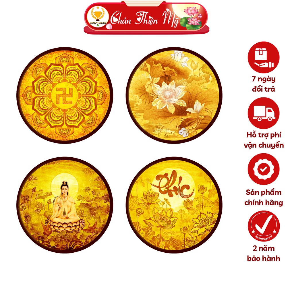 Đèn Hào Quang Phật In Tranh Trúc Chỉ Kim Sa Chân Thiện Mỹ, Làm Đèn Thờ Gia Tiên, Treo Tường Trang Trí Bàn Thờ Ctc - Hq - 08