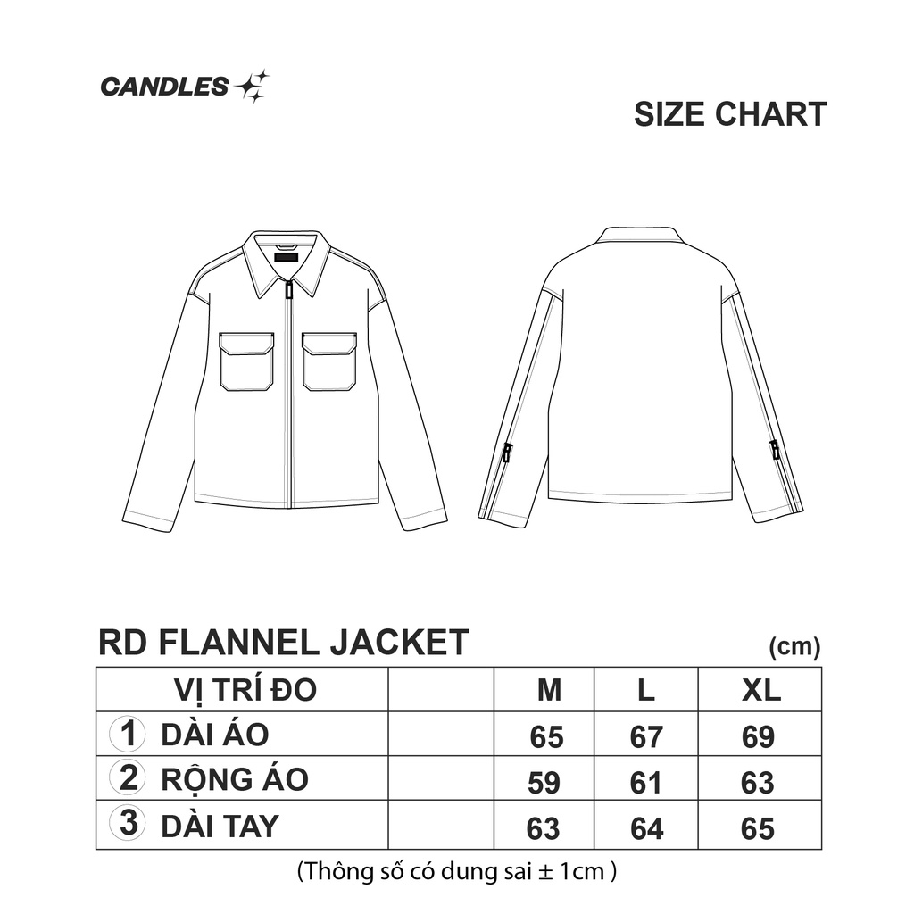 Áo khoác nam nữ form boxy CANDLES RD FLANNEL khóa kéo hai đầu chất liệu dạ trần bông chính hãng