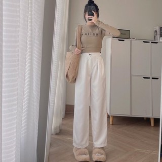 Quần vải ống rộng cạp cao jemcloset phong cách hàn quốc nhiều màu lựa chọn metus 2898