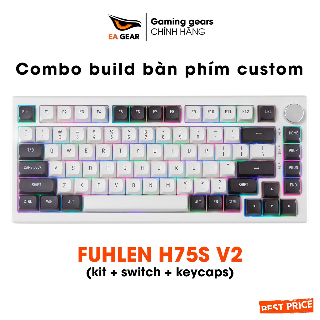 Combo build bàn phím cơ Fuhlen H75S V2 (mạch xuôi, 3 modes, RGB) - EA Gear