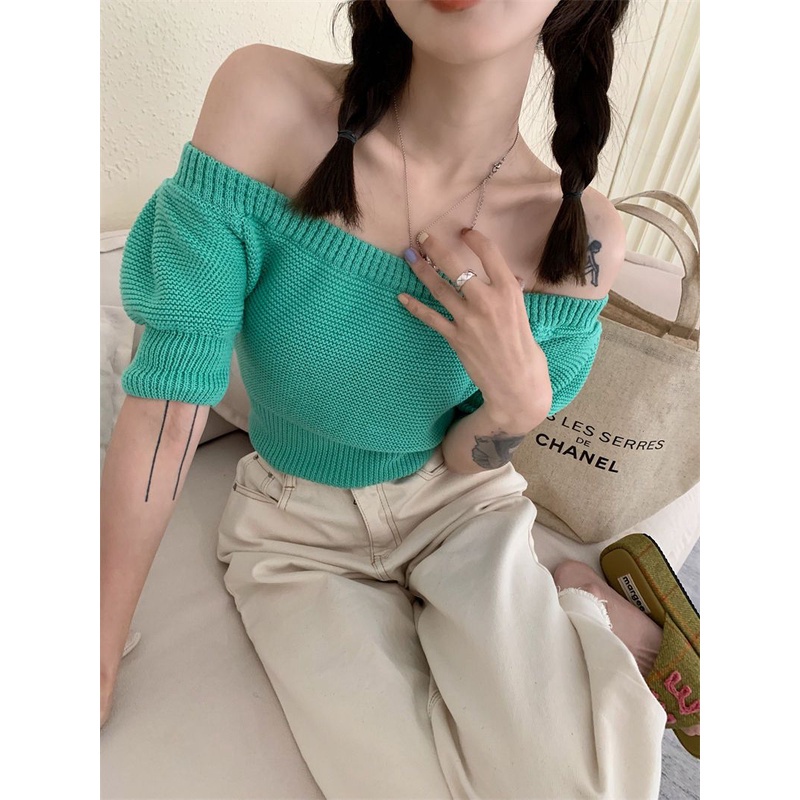 Lalisas Áo Dệt Kim Ngắn Tay Ôm Eo Phong Cách retro Thời Trang Hàn Quốc Cho Nữ