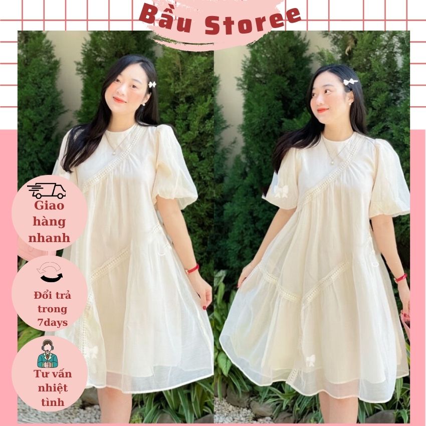 VÁY BẦU TIỂU THƯ XINH XẮN CHẤT VOAN LỤA 2 LỚP- ĐẦM BẦU DỰ TIỆC VÁY CÔNG SỞ CHO MẸ BẦU