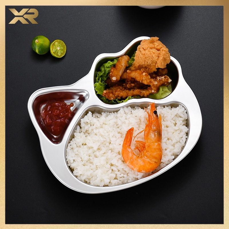 Khay ăn dặm inox an toàn cho bé khay cơm chia ngăn hình ô tô gấu