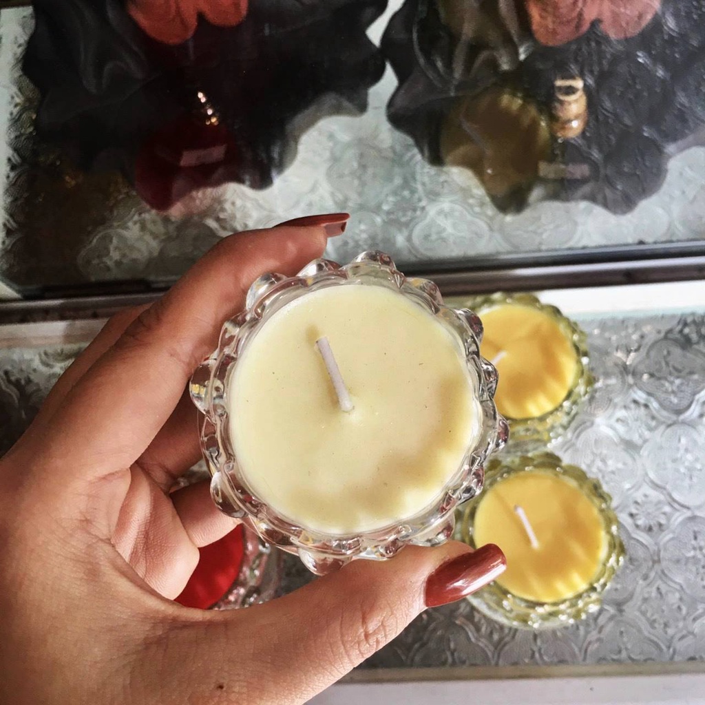 Nến ly BƠ 8h-10h HOA SEN tự nhiên-sáp thủy tinh thơm 3 màu