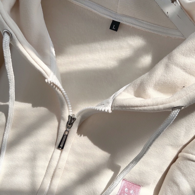 Áo khoác hoodie zip nỉ lót bông icon mặt cười hồng _HT.Store96