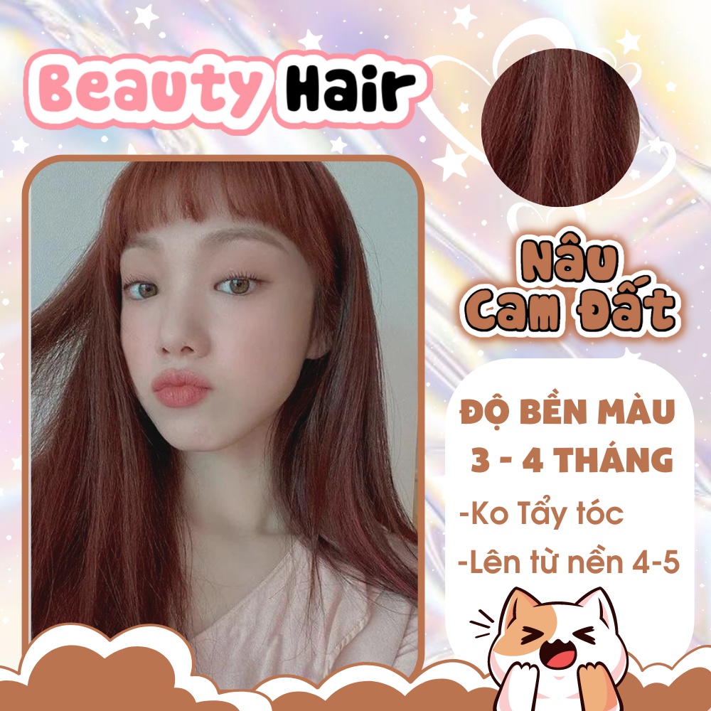 Thuốc nhuộm tóc màu nâu cam đất, tặng kèm oxy trợ dưỡng và bao tay - Beautiful hair
