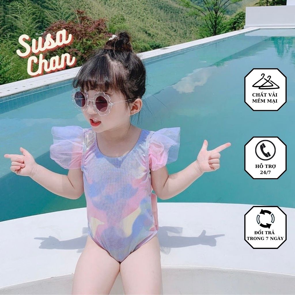 Đồ bơi bikini áo tắm một mảnh tay cánh tiên nơ lưng điệu đà cho bé gái size 8-21kg AT14