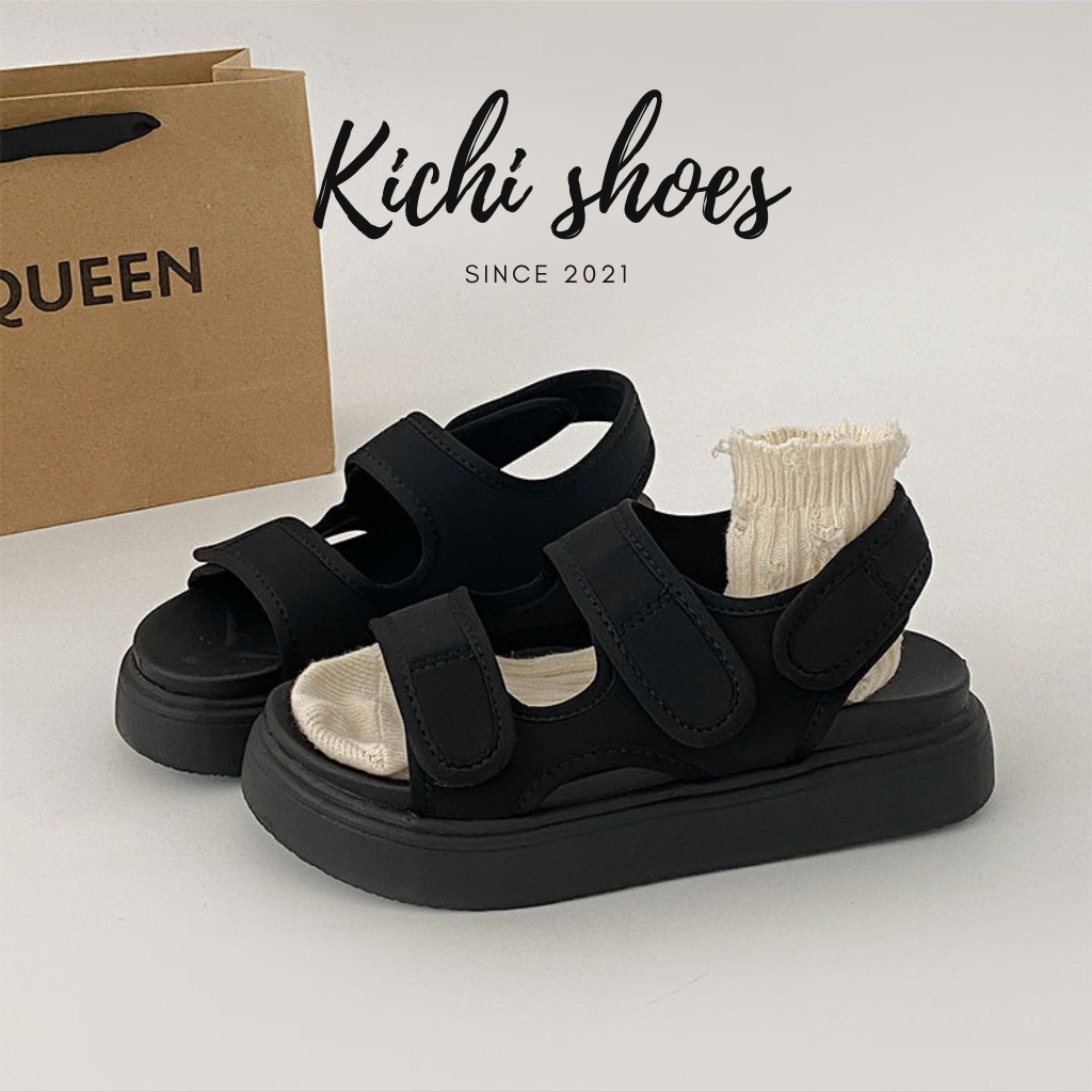 Giày sandal nữ giày quai hậu đi học hai quai dán đế bằng xăng đan nữ quai ngang mặc áo dài đế bánh mì style Hàn Quốc N06
