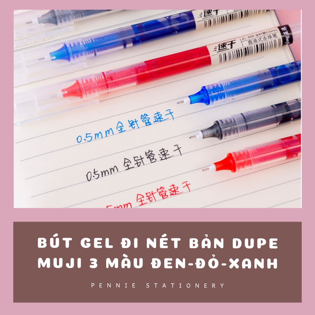 Bút gel đi nét Pennie bản dupe Muji mực ra đều màu đen đỏ xanh hỗ trợ học tập ghi chép