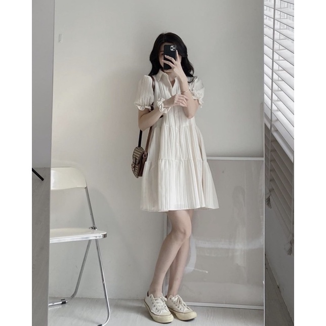 Váy babydoll đũi gân kèm váy hai dây tặng kèm scrunchies | BigBuy360 - bigbuy360.vn