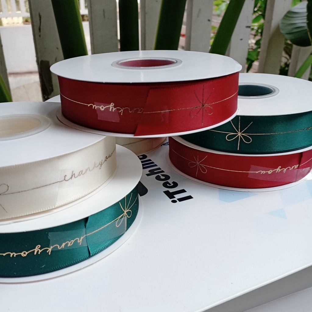 ❤️❤️Ruy Băng Màu In Chữ "Thank You" 2.5Cm Dài 47m Đóng Gói Quà Tặng