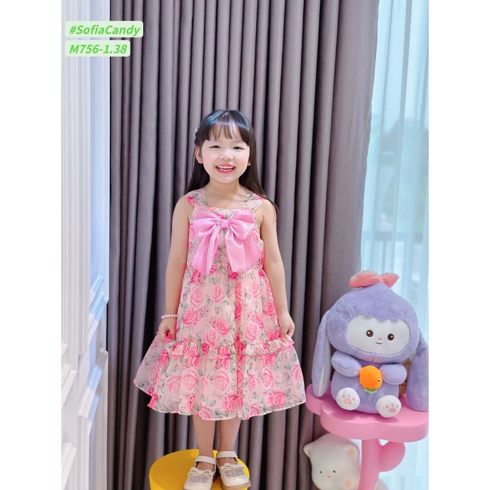 Đầm váy maxi đi biển,đi du lịch của bé gái❤️Đầm 2 dây voan tơ mềm mại nơ ngực dễ thương❤️Size 1-10Y(10-40 ký)