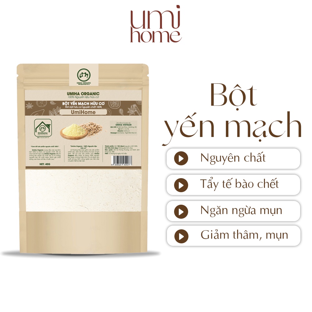 Bột Yến Mạch hữu cơ UMIHOME nguyên chất 40g đắp mặt nạ dưỡng trắng da, chống nám, giảm thâm mụn