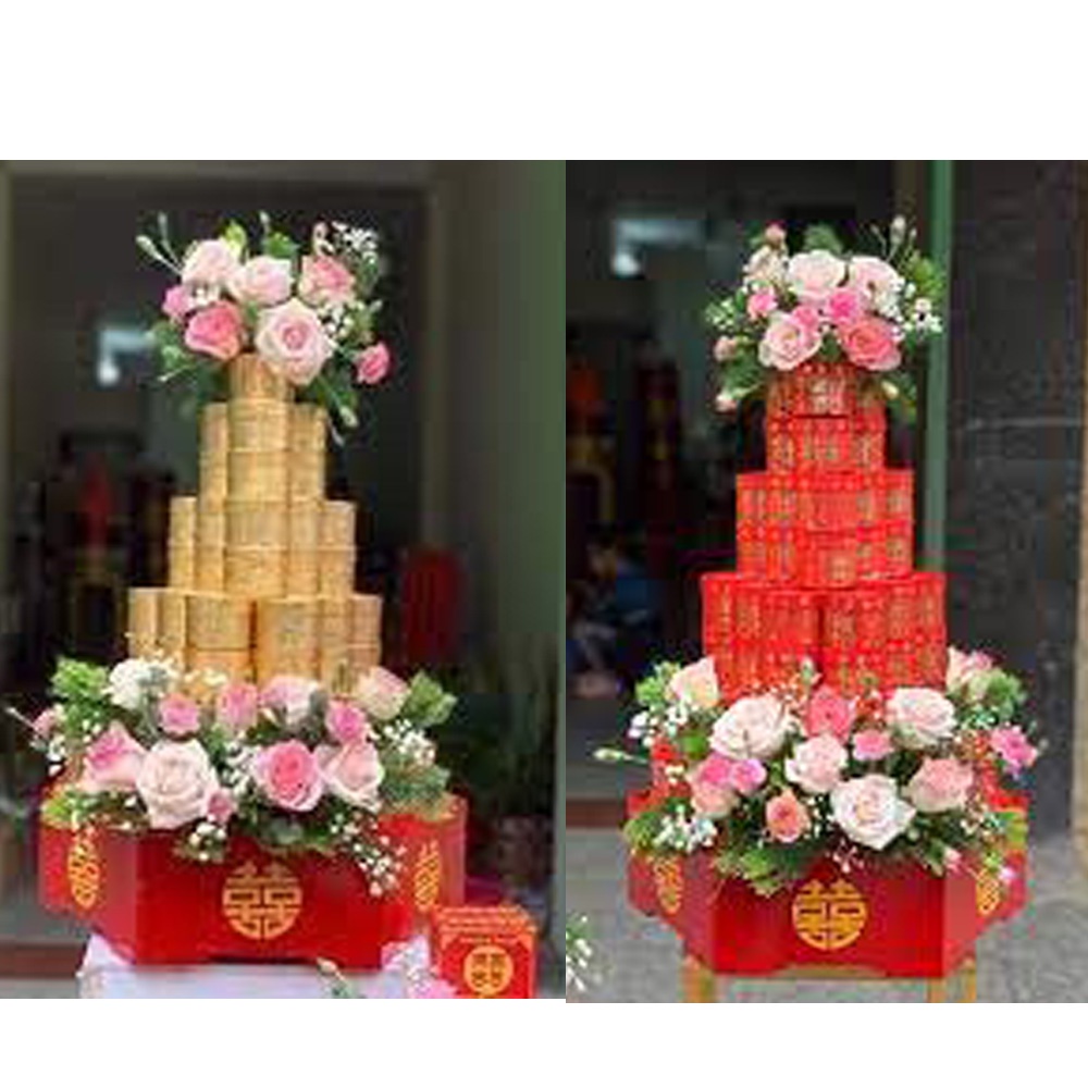 Combo 100 vỏ hộp gấm Đỏ, Vàng đựng trà, mứt sen, bánh kẹo cưới hỏi dùng trang tráp cưới hỏi