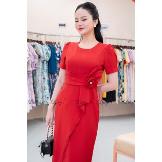 Đầm body suông Anio 7468 công sở phối hoa eo váy Lucy
