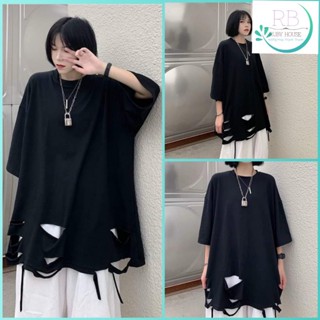  Áo thun nam nữ unisex rách chất cotton co dãn màu đen- Áo phông tay lỡ from rộng trơn cá tính phong cách ulzzang 