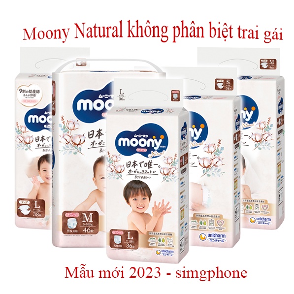 Bỉm /Tã dán quần Moony Cộng miếng/ Natural / Tiêu chuẩn /Hè Nhật đủ size Nb96/S84/M58/ L54/ L44/ Xl44