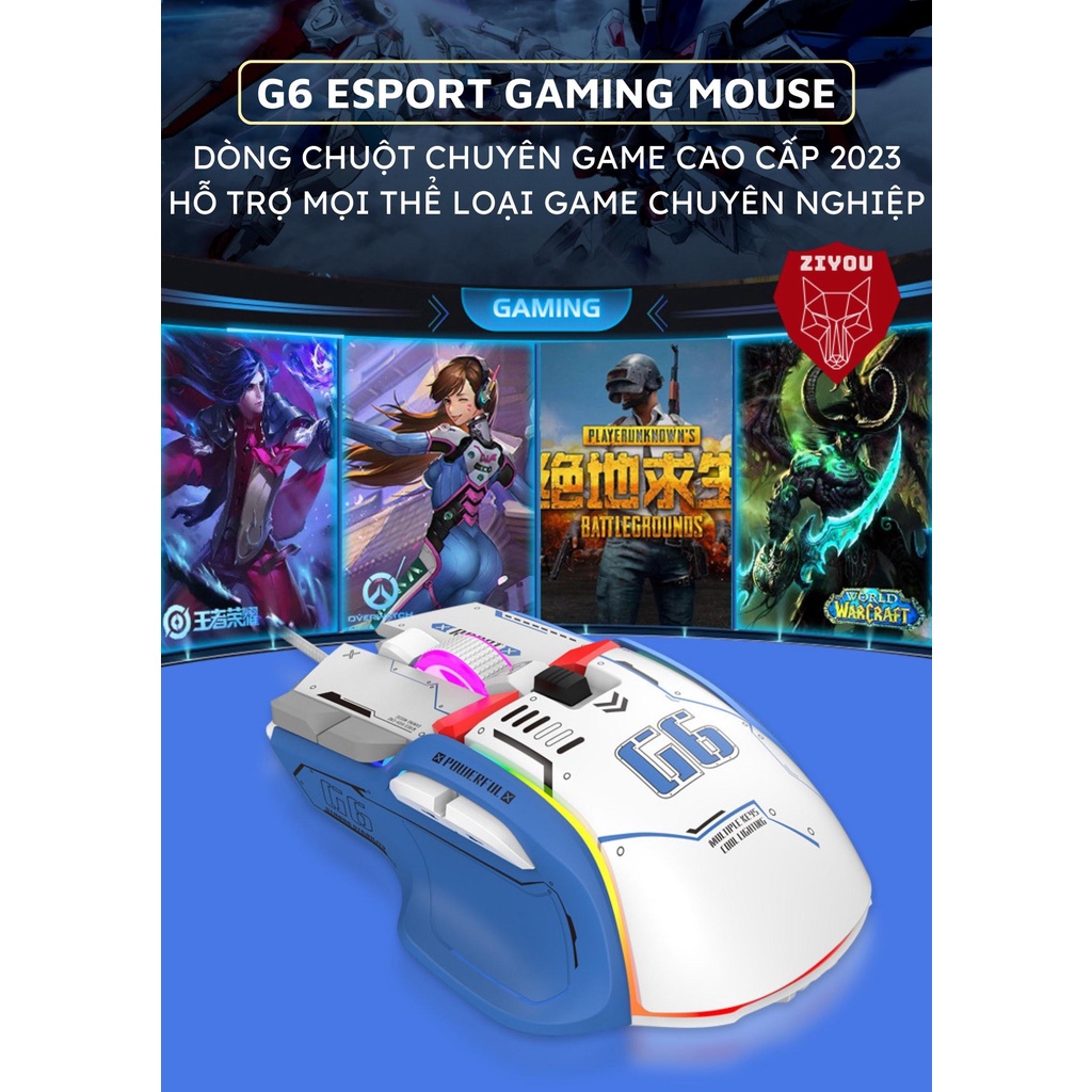 Chuột Cơ Máy Tính Gaming Ziyou G6 Pro 2023 Led RGB 13 Cao Cấp Chế Độ Chuyên Game, Văn Phòng