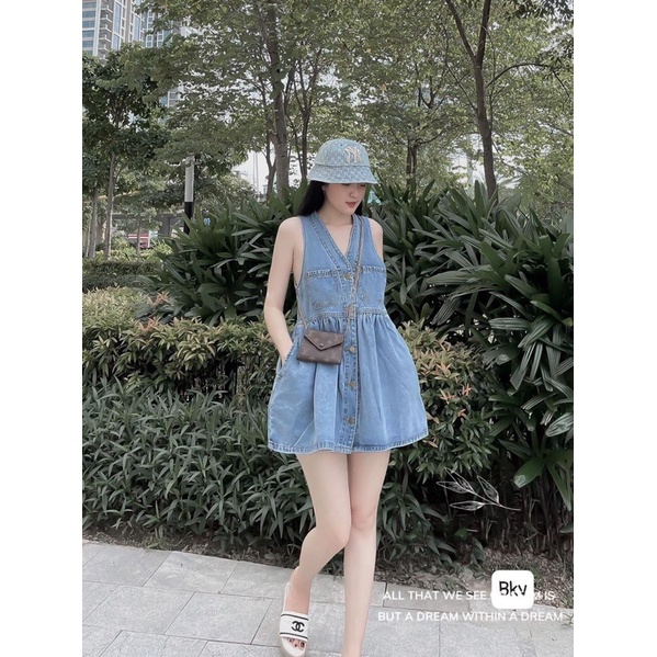 Váy bò xinh kèm mũ cho bé gái