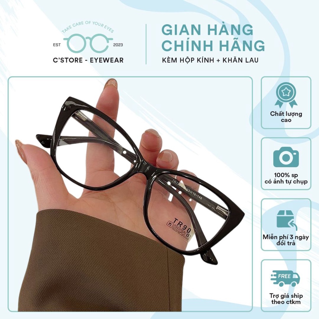Kính mắt mèo gọng nhựa, chống ánh sáng xanh bảo vệ mắt có thể thay mắt cận - C'store M01