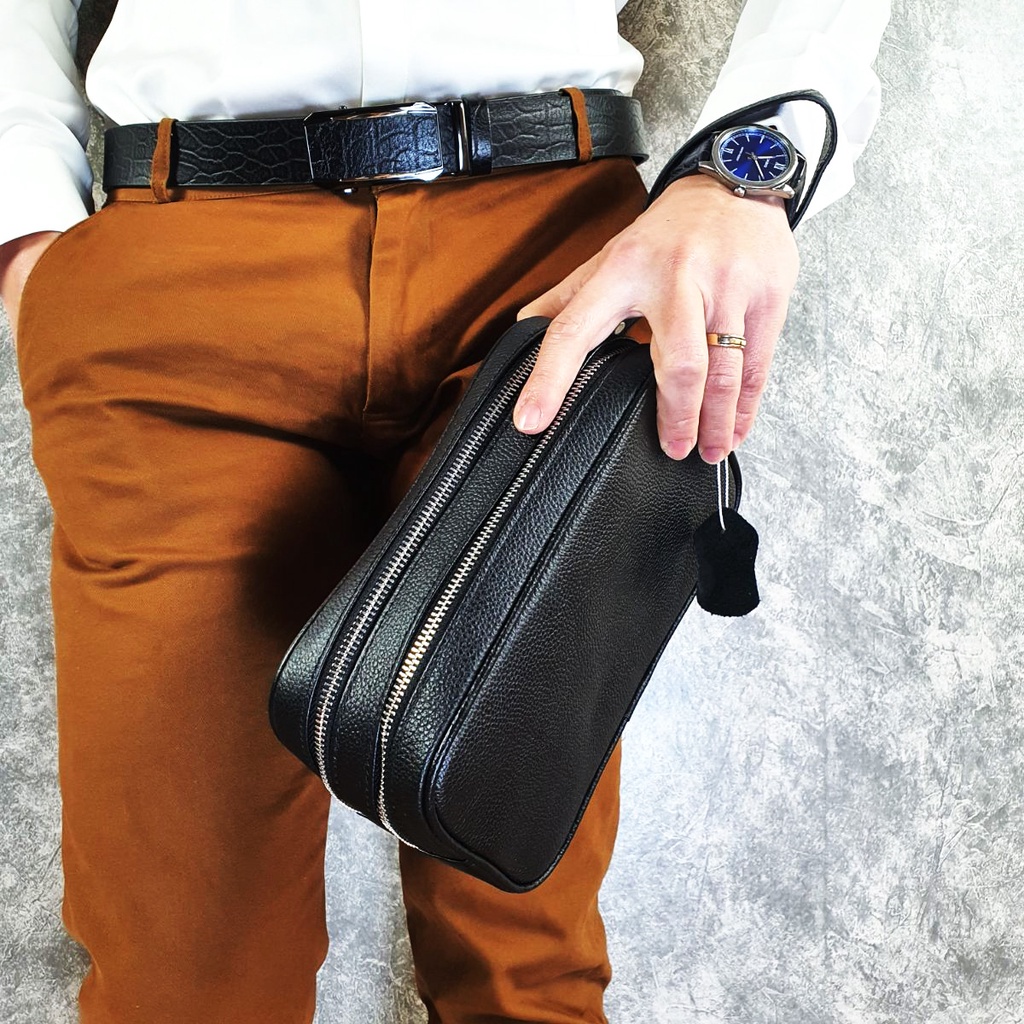 Túi golf nam khóa số; Clutch cầm tay nam da bò thật 2 ngăn khóa CL148VB  - 100% da thật, BH 3 năm