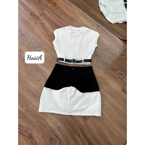 Sét áo croptop chân váy kèm đai
