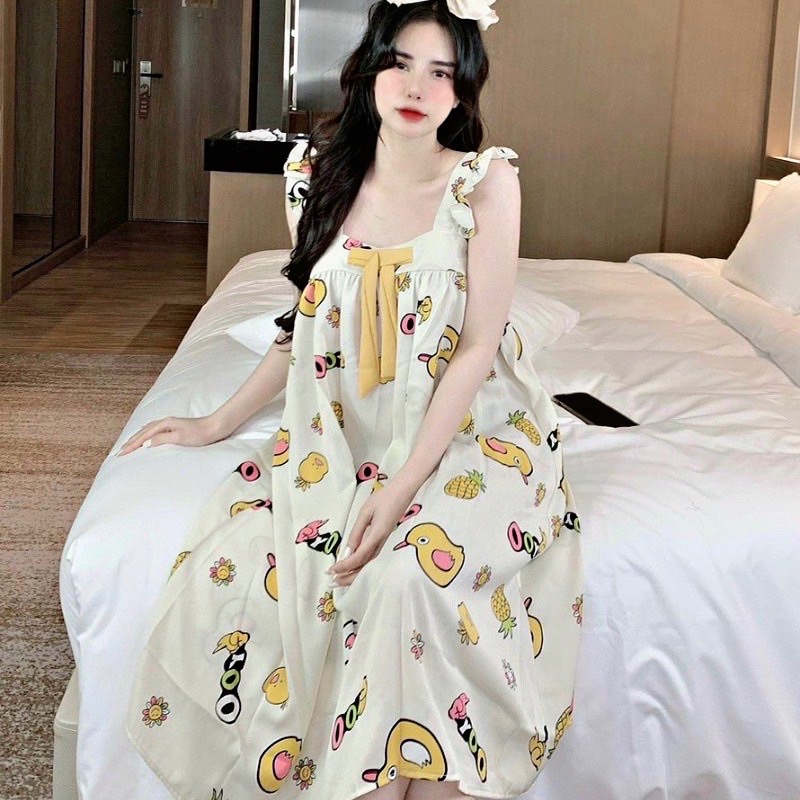 Đầm váy Lụa mặc ngủ mặc nhà cánh tiên 2 dây bản to dễ thương - bầu bí sau sinh mặc thoải mái | BigBuy360 - bigbuy360.vn