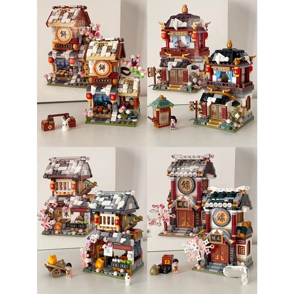 Combo đồ chơi lắp ráp mô hình cửa hàng gạo và mô hình cửa hàng bánh 1741-1744