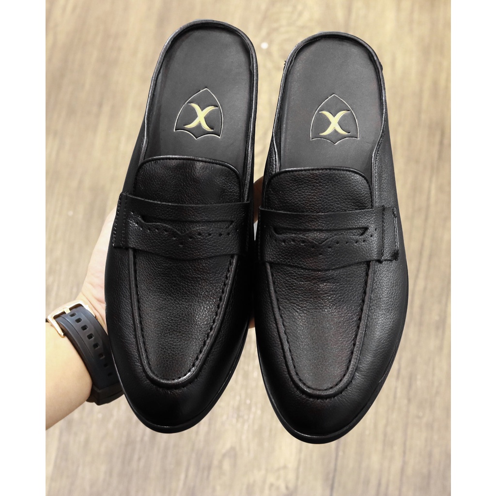 Giày sục nam da bò sần, da miu cao cấp đế cao su đúc - Bảo hành 12 tháng S011 màu đen