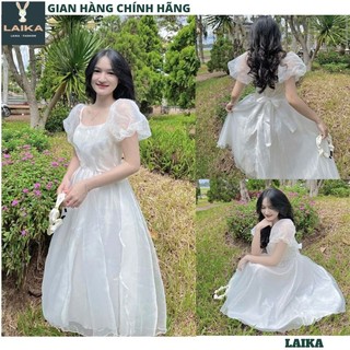 ĐẦM TRẮNG CÔNG CHÚA TAY VOAN THẮT NƠ - VÁY DỰ TIỆC TIỂU THƯ TAY BỒNG DÁNG XÒE HÀNG THIẾT KẾ ULZANG - LAIKA V79