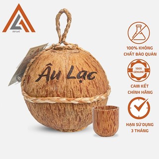 Combo 1 bình rượu dừa trái thường khắc tên âu lạc + 1 ly gỗ dừa