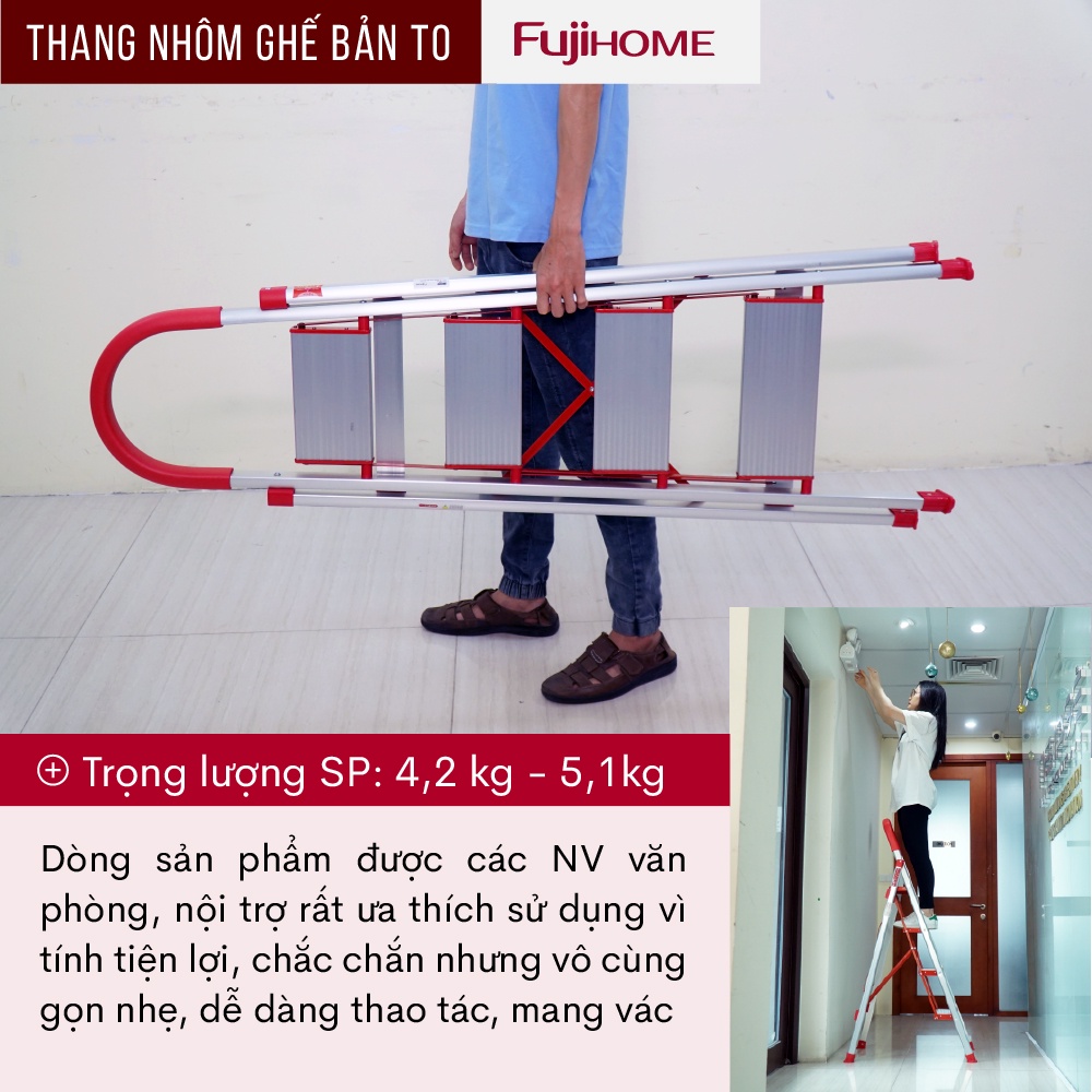 Thang nhôm chữ a ghế tay vịn bản to Fujihome SL304 chống trượt nhật khẩu nhật bản