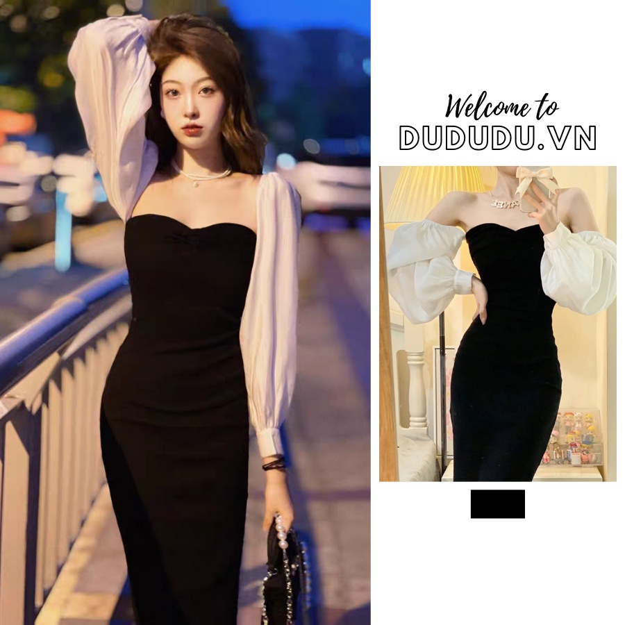 Đầm nữ ôm body tôn dáng, váy trễ vai, tay phồng sang trọng, quyến rũ, thích hợp cho các nàng mặc đi dự tiệc, đám cưới, đi chơi