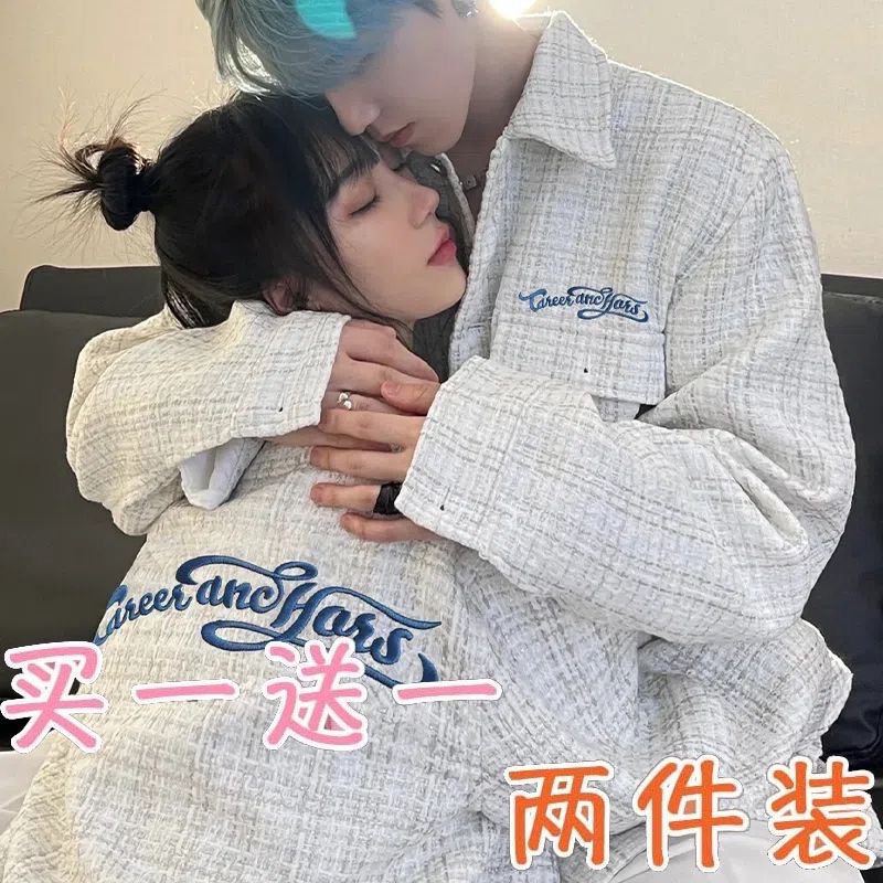 ■۞Mùa thu đông phiên bản Hàn Quốc của áo khoác thêu ins nam và nữ áo sơ mi rộng phù hợp với tất cả các cặp đôi trang phụ
