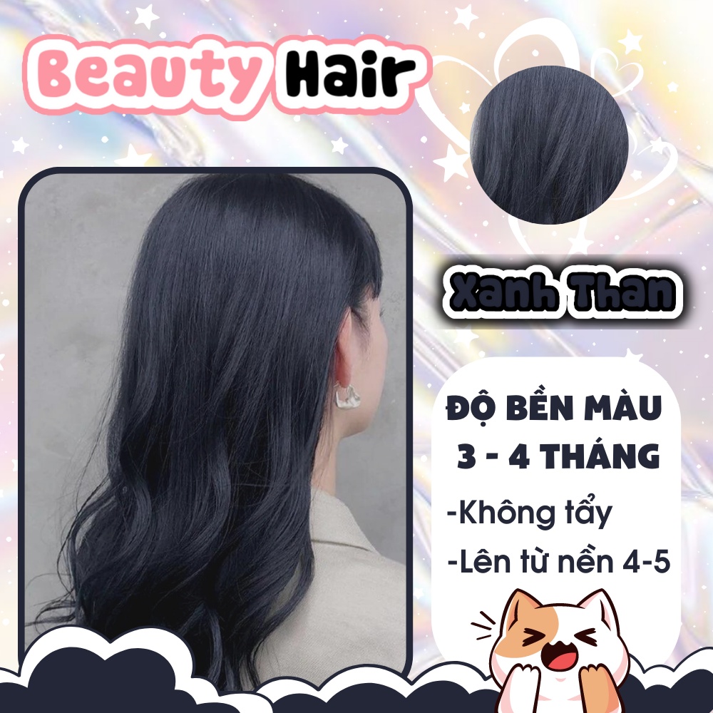 Thuốc nhuộm tóc, Thuốc nhuộm tóc Xanh Than,nhuộm tóc không tẩy tặng kèm oxy trợ dưỡng và bao tay - Beautiful Hair
