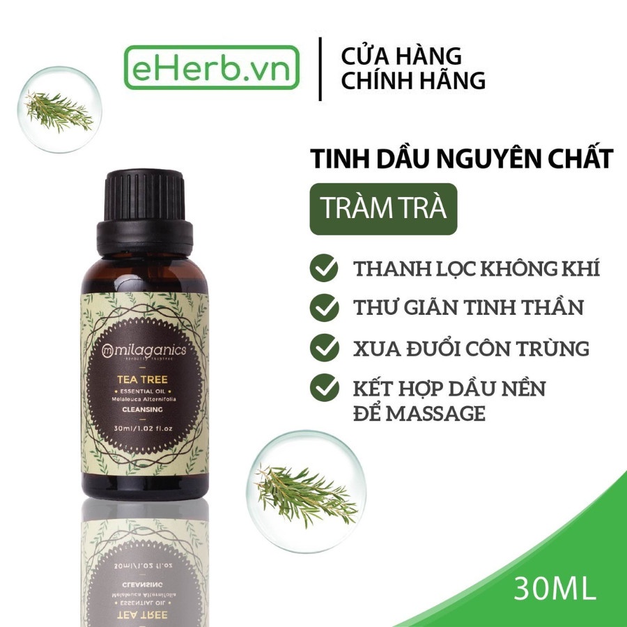 Tinh dầu đuổi muỗi tràm trà nguyên chất, lành tính MILAGANICS - tinh dầu tràm thư giãn tinh thần 30ml (chai)