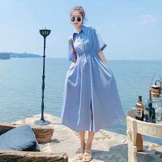 Đầm váy freesize sơ mi chun eo 2 màu