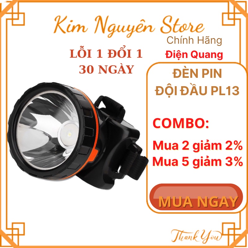 Đèn Pin Đội Đầu Led Điện Quang Đq Pfl13 220v 1w Đen Viền Cam