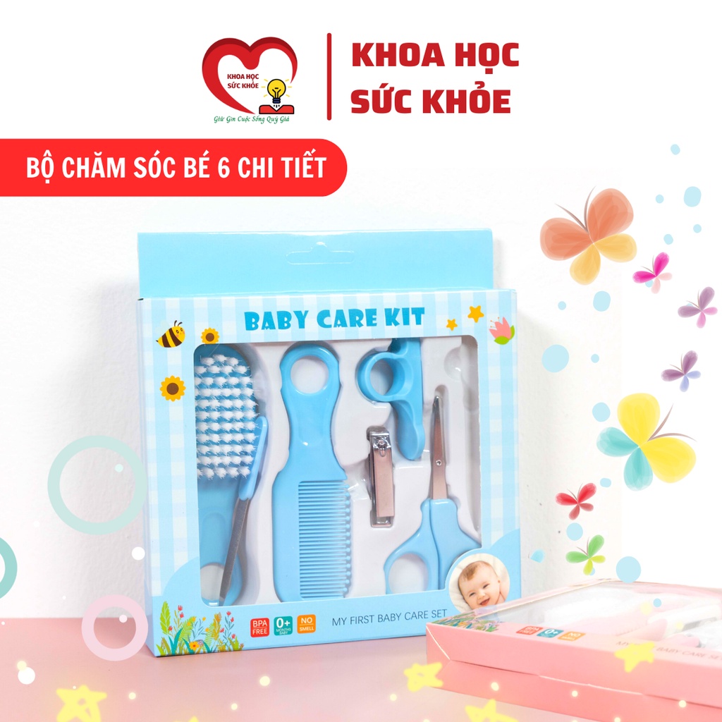 Bộ Dụng Cụ Chăm Sóc Trẻ Sơ Sinh 6 Và 8 Chi Tiết - Kéo Dũa Bấm Móng Tay Lược Cọ Nắp Bảo Vệ khoahocsuckhoe