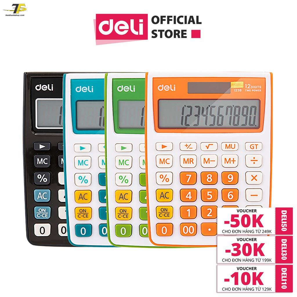 Máy tính kỹ thuật 12 số Deli 1238 - Đen, Cam, Xanh dương, Xanh lá