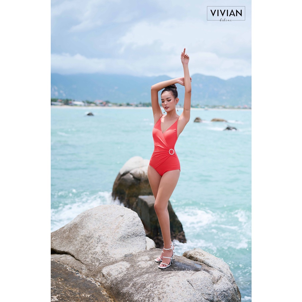 Đồ bơi nữ cao cấp 𝐕𝐈𝐕𝐈𝐀𝐍 dạng một mảnh cổ V, có đai cách điệu - màu Cam - VS169_OR
