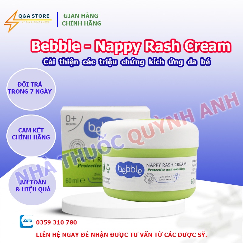 Kem Bebble Nappy Rash Cream  Bebble 60ml  cải thiện các triệu chứng kích ứng da bé