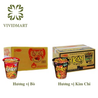 [THÙNG 24 LY] - ACECOOK - Mì ly Caykay 2 vị: KayCay hương vị bò và Kaykay hương vị kim chi (Cay Kay Kay Cay Cay) (64-66g