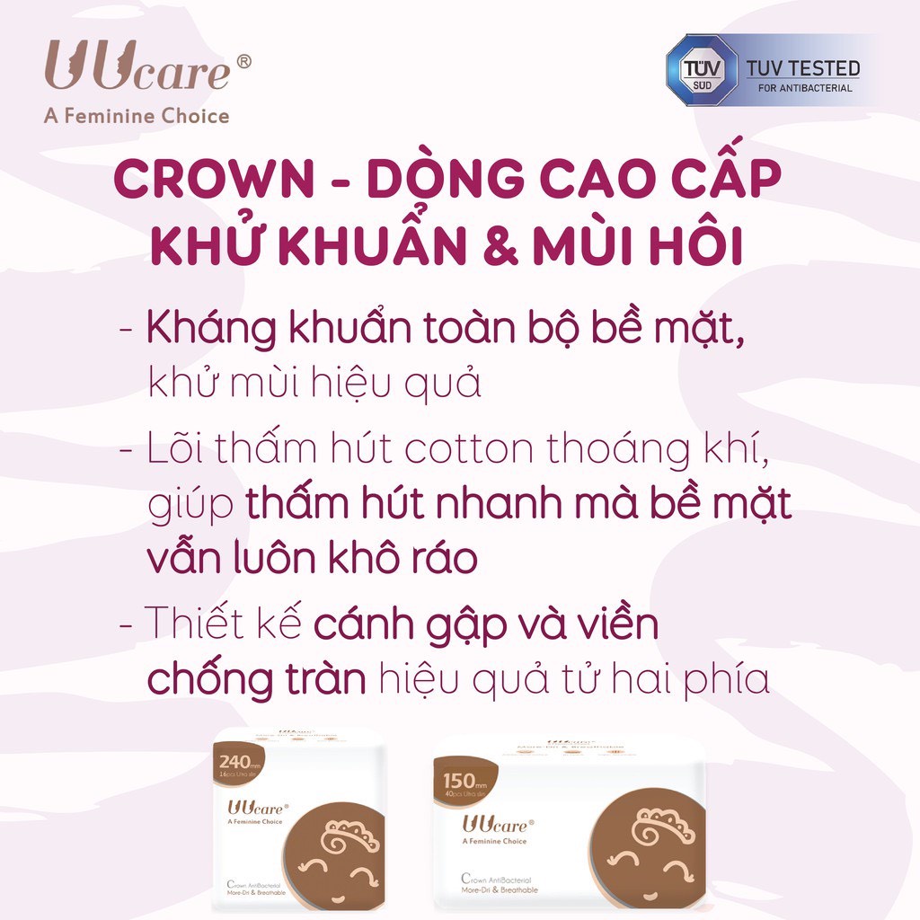 Băng vệ sinh UUcare Singapore Crown Antibacterial ban ngày 24cm 16 Miếng/gói