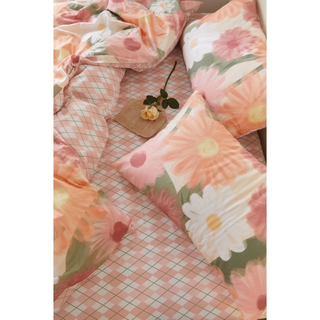 Set 4 Món Chăn Ga Gối Cotton Living Hoa Lá- TOKYO.BEDDING